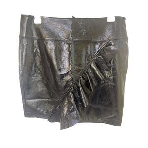 David Lerner Black Vegan Leather Asymmetrical Wrap Mini Skirt Size S Club‎ Wear